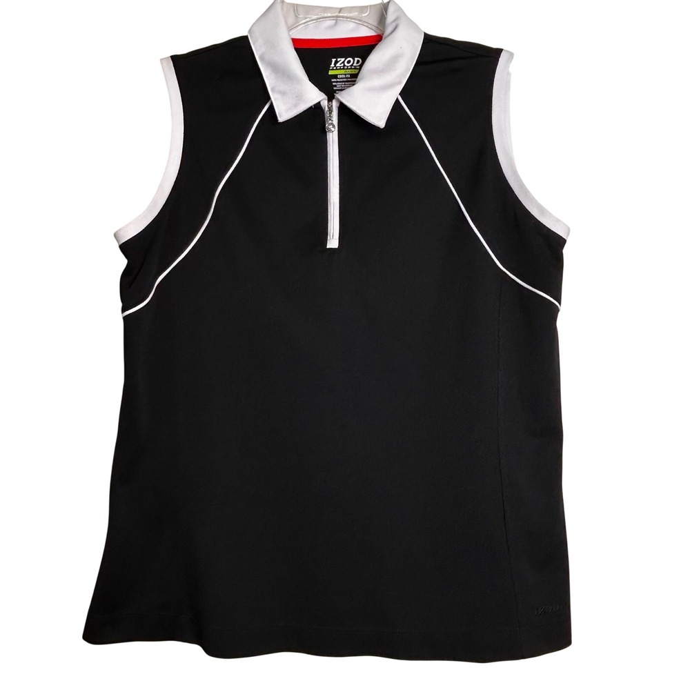 IZOD Performance Cool FX Sleeveless Black White Golf‎ Polo Shirt Women L